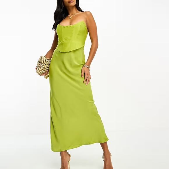 ASOS Design Dress Bandeau Slip Corset Maxi Green Strapless Women's Size 4 NWT - Picture 1 of 12